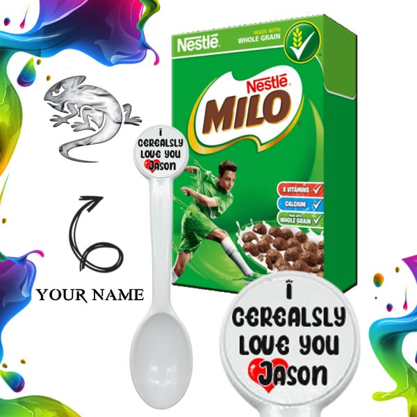 Valentines Personalised Cereal Spoon + Milo Cereal