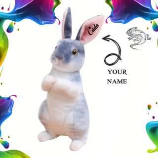 Realistic Personalised Bunny Rabbit- Grey 23cm