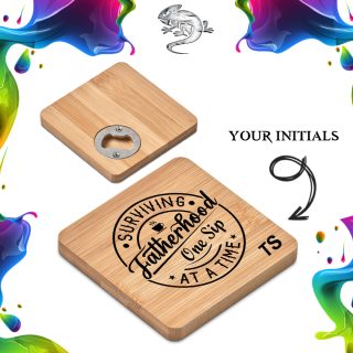 Surviving Fatherhood Personalized Coaster Bottle Opener